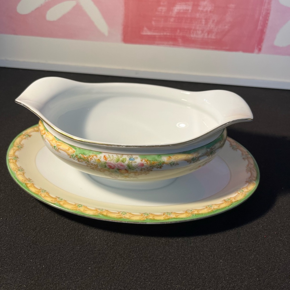 Vintage Nortake gravy bowl with attached under dish